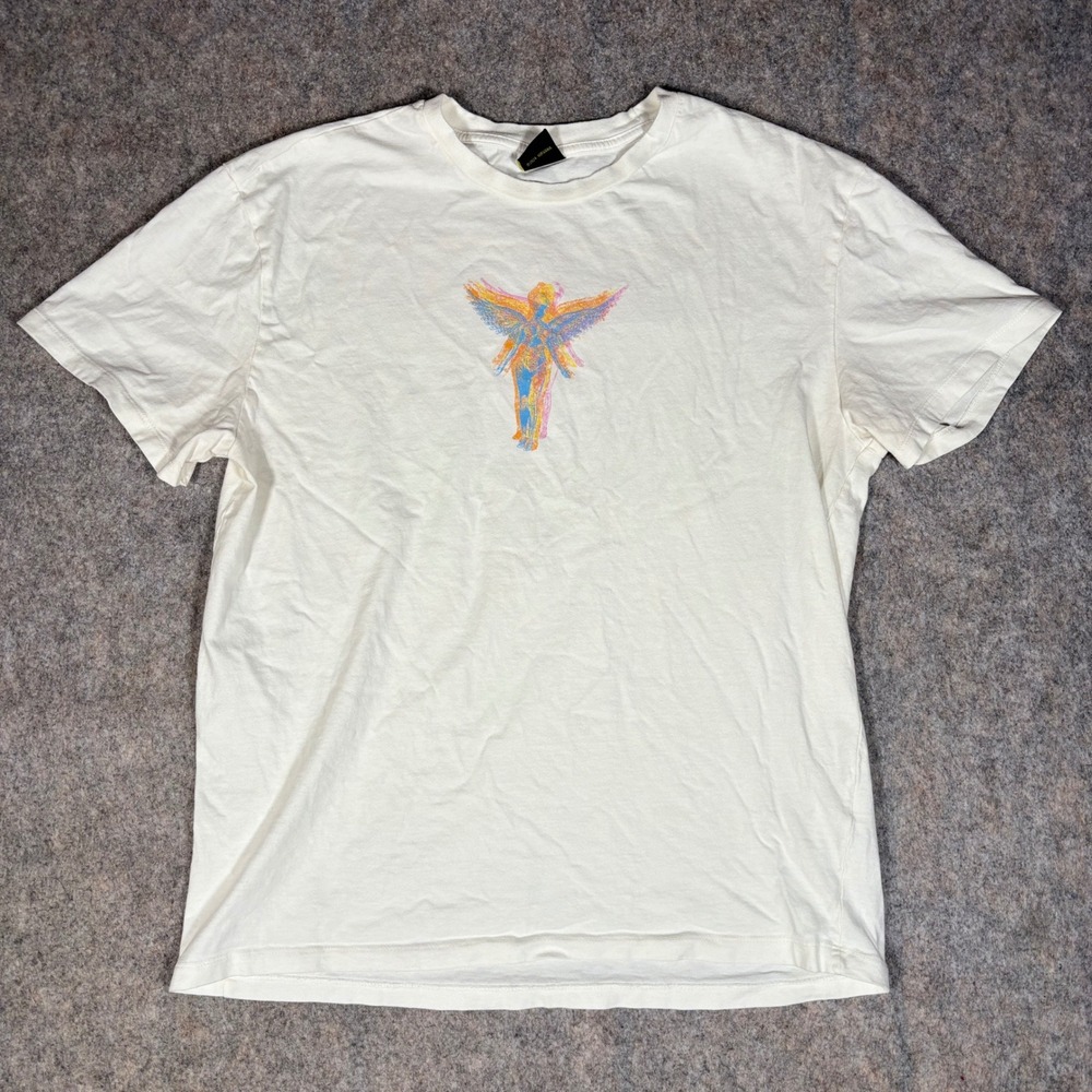 Nirvana Graphic T-Shirt Mens Large Off-White In Utero Angel Logo Tee Cobain